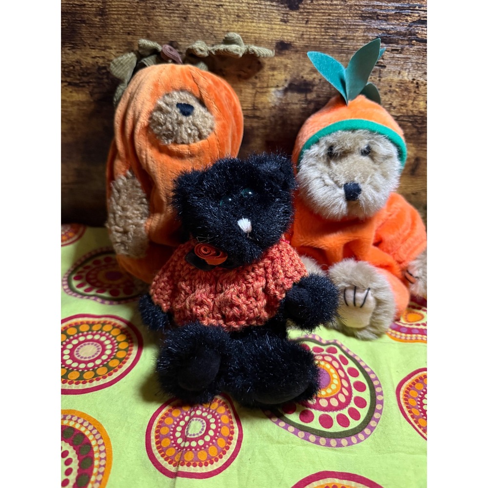 Boyds Bears Halloween Plush Lot Black Bear Archive Series Pumpkin Costume 3pc